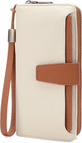 Vista 9 de GOIACII Cartera para mujer, de gran capacidad, con bloqueo RFID, para teléfono, tarjetero de embrague, cartera larga de viaje, color azul