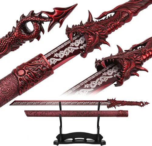 Vista 16 de Espada Katana japonesa hecha a mano, espada samurái de acero al carbono sin afilar con vaina, espada de espiga completa para colección, exhibición