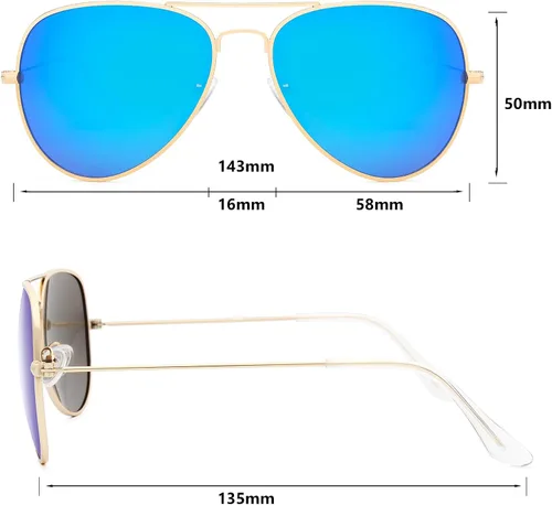 Vista 2 de livho Gafas de sol para hombres y mujeres, estilo aviador, polarizadas, de metal, espejo, protección UV 400, lentes (dorado púrpuraazul), Oro