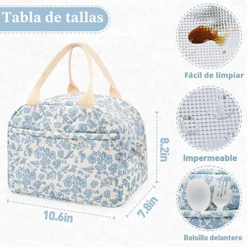 Vista 4 de Bolsa de almuerzo aislada acolchada de algodón, bolsas de almuerzo florales