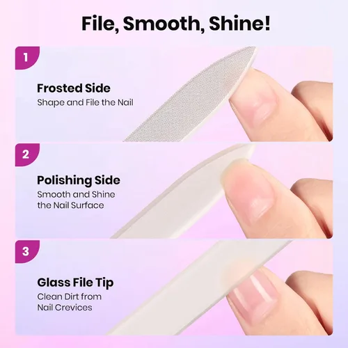 Vista 5 de Beetles - Lima de Uñas de Vidrio para Uñas Naturales Paquete de 3 – Limas de Uñas de Vidrio de Doble Cara con Estuche Grabado Cuidado Suave de Uñas