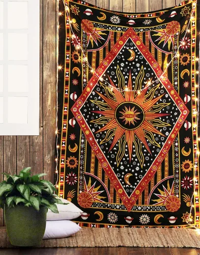 Vista 8 de RAJRANG BRINGING RAJASTHAN TO YOU Tapiz de sol ardiente para dormitorio, sala de estar y dormitorio, luna celestial, estrella, planeta, espiritual