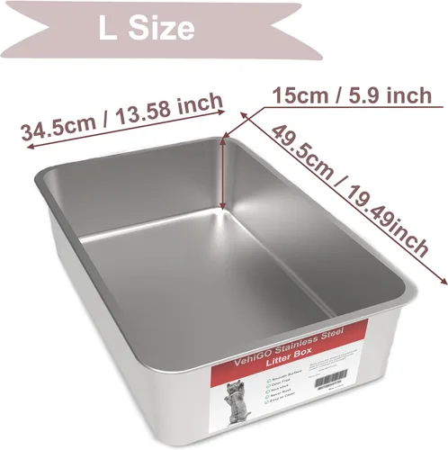 Vista 2 de Caja de arena grande de metal para gatos, bandeja de arena duradera de acero inoxidable para gatos grandes, caja de arena para gatos con superficie