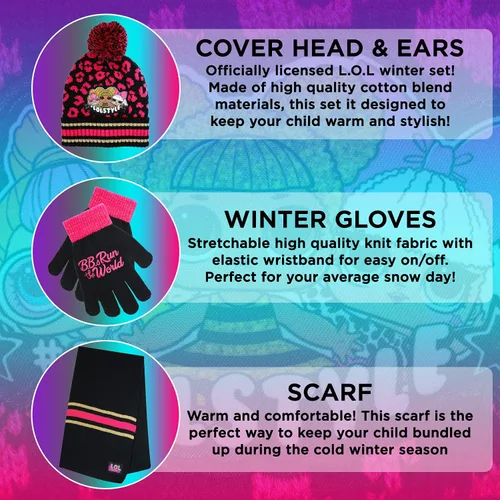 Vista 2 de LOL Surprise - Conjunto de sombrero y guante de invierno para niñas y niños pequeños sombrero de invierno con bufanda y sombrero y guante para niños