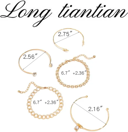 Vista 41 de Long tiantian Pulsera de oro gruesa para mujer, pulseras de oro delicadas, pulseras para mujer, pulseras apilables de eslabones de cadena