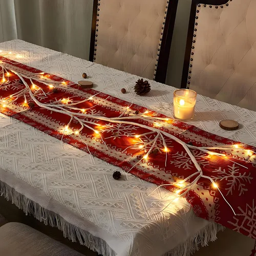 Vista 2 de Guirnalda de abedul iluminada de 6 pies, 48 luces LED, funciona con pilas con temporizador para decoración de mesa de chimenea de Navidad, uso