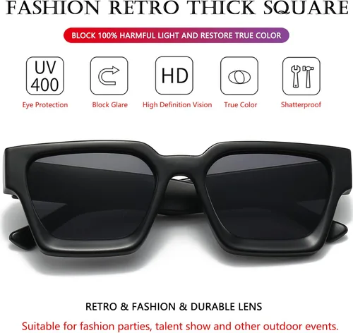 Vista 3 de AIEYEZO Gafas de sol cuadradas para mujeres y hombres, gafas de sol cuadradas con montura gruesa, estilo de diseñador simple