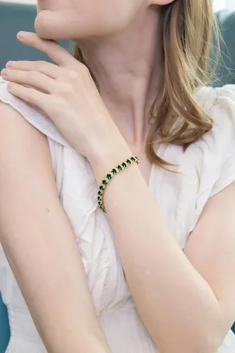 Vista 3 de Pulsera de tenis ovalada de plata de ley auténtica, creada o simulada con piedras preciosas y S para mujer