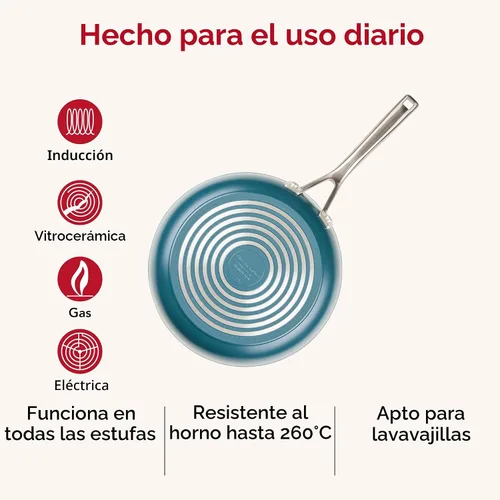 Vista 8 de Sartén para saltear y freír de cerámica anodizada dura con inducción antiadherente de KitchenAid, apta para lavavajillas, sartén antiadherente de 10