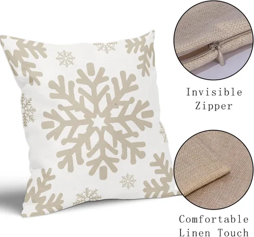 Vista 30 de Fundas de almohada decorativas de Navidad negras 40x40 cm con copos de nieve blancos de Navidad, juego de 2, temática rústica de invierno