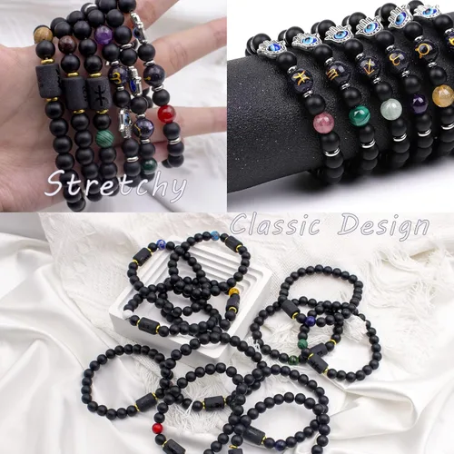Vista 5 de yomlry 2 pulseras del zodiaco de 0.315in, pulsera de cristal curativo espiritual para mujeres y hombres, pulsera de 12 constelaciones, signo