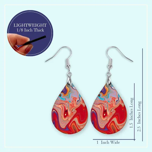 Vista 45 de Dangle Earrings for Women Colorful Dangling Drop Statement Jewelry Printed MDF Wood Teardrop Double Side Print Handmade by The Painted Pug