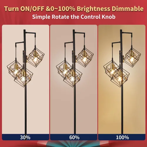 Vista 2 de Lámpara de pie regulable para sala de estar, lámpara de pie rústica de 3 luces, lámpara de pie moderna y brillante, lámpara de pie industrial
