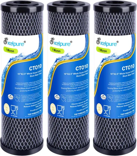 Vista 10 de EXCELPURE Cartucho de repuesto de filtro de agua de carbono CTO de 1 micra, 25,4 x 6,3 cm, para sistema de filtro de agua de encimera para el hogar