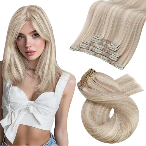 Vista 116 de Moresoo Extensiones de cabello humano con clip, balayage, color marrón oscuro a marrón dorado con clip, extensiones de cabello humano con clip, 5