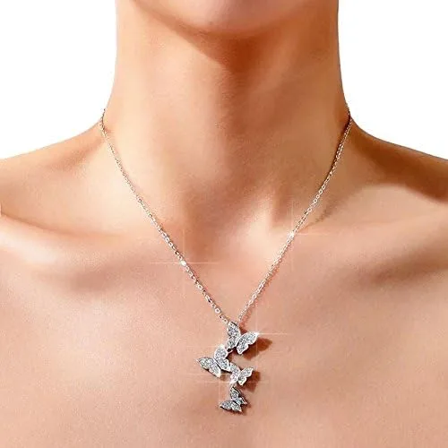 Vista 2 de Mints Collar con colgante de plata de ley con mariposa y circonita cúbica para mujer, 40,6 a 18.0in