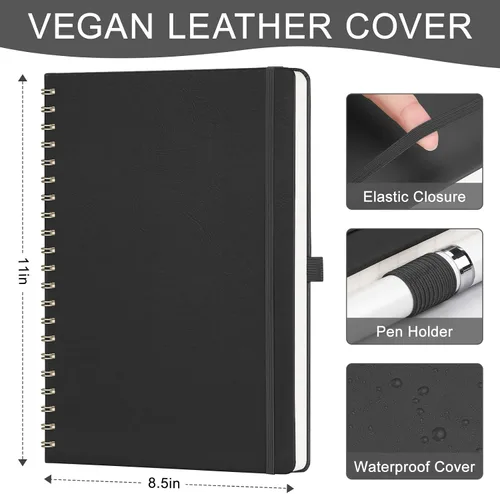 Vista 4 de AHGXG Cuaderno de espiral rayado de 8.5 x 11 pulgadas, cuadernos grandes A4 para mujeres y hombres, cuaderno de cuero de tapa dura con rayas