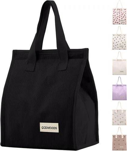 Vista 13 de TELLUMO Bolsa de almuerzo de corduroy para mujeres y hombres, linda bolsa de almuerzo con aislamiento y gran capacidad (7.5L), bolsa de almuerzo