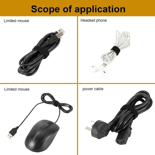 Vista 6 de Cinta de sujeción reutilizable de 1/2 pulgada para sujetar cables, cinta de gestión de cables de doble cara de gancho y bucle (negro, 25 yardas)