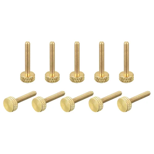 Vista 10 de uxcell 10 tornillos moleteados de latón, M3x8mm 0.453 in de longitud, perno de agarre plano, sujetadores para electrónicos, mecánicos