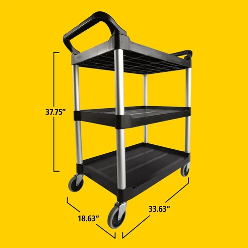 Vista 7 de Rubbermaid Commercial Products Carrito Rodante de Servicio/Utilitario/de Empuje de Servicio Pesado de 3 Estantes, Capacidad de 200 libras, Negro