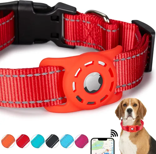 Vista 9 de Collar para perro, compatible con AirTag, collar de nailon para cachorros con soporte de silicona para perros pequeños, negro, XS: cuello de 8 a 12