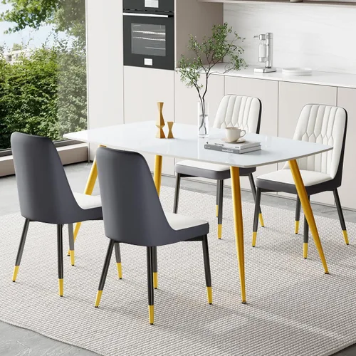 Vista 62 de Juego de 4 mesas de comedor negras para mesa de comedor de 4,50 pulgadas para 4, sillas de cocina de piedra sinterizada, fácil de montar, adecuado