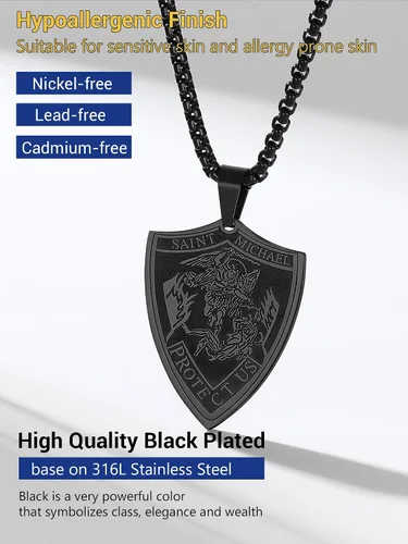 Vista 5 de Prosteel. - Collar con dije y cadena de San Miguel Arcángel, joyería religiosa católica.