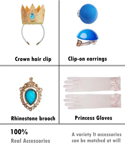 Vista 3 de Disfraz de princesa melocotón para niñas, vestido de princesa melocotón con accesorios corona y aretes