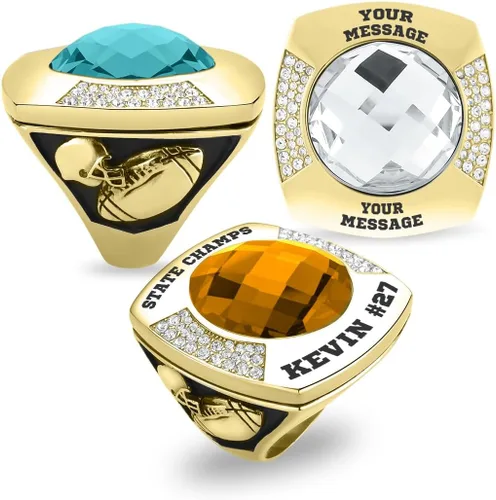 Vista 8 de Anillo de campeonato de acero inoxidable con texto y color personalizados - Trofeo, fútbol americano, béisbol, baloncesto, deportes electrónicos