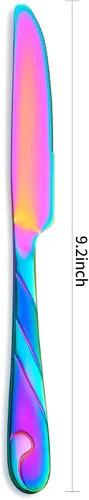 Vista 2 de Juego de cuchillos de cena arcoíris, cuchillo de carne arcoíris brillante de acero inoxidable para mesa, juego de 6 cuchillos de 23.37 cm