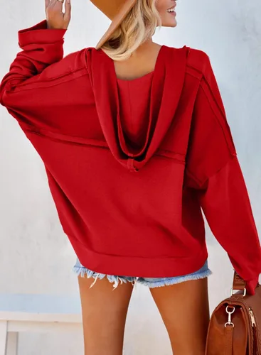 Vista 5 de Dokotoo Sudaderas con capucha de manga larga con cuello en V y botones para mujer