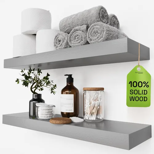 Vista 24 de Estantes flotantes de madera maciza para pared de 12 pulgadas, color negro