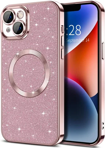 Vista 22 de Hython para iPhone 12 Funda con chispas brillantes, fundas transparentes magnéticas con protector de lente de cámara [Compatible con MagSafe]