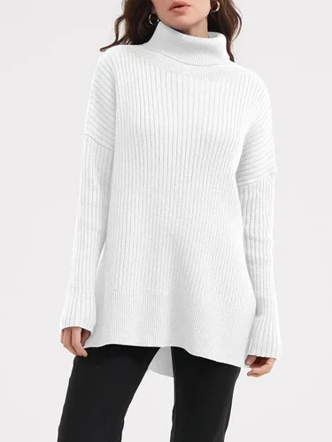 Vista 2 de LILLUSORY Suéter de cuello alto de gran tamaño para mujer 2023, suéter de punto acanalado de moda para otoño