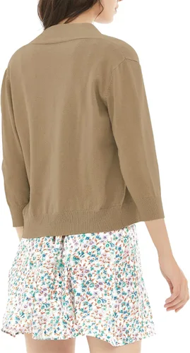 Vista 2 de QUALFORT Suéter de manga 34 para mujer, cárdigan recortado, elegante, ligero, con frente abierto, bolero