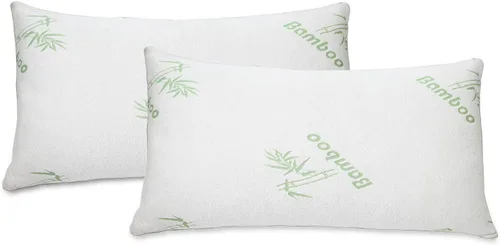 Vista 5 de All American Collection Soft Home Bedroom Premium Hotel Quality 2 piezas almohada de espuma viscoelástica triturada para dormir (Queen, blanco)