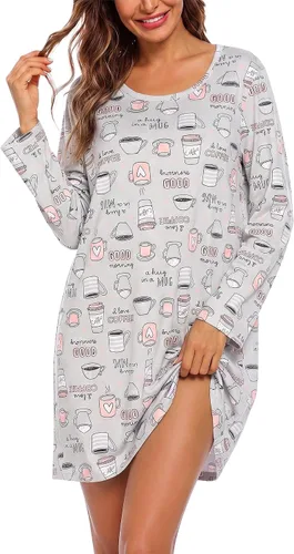 Vista 17 de ENJOYNIGHT Ropa de dormir de algodón para mujer, camisón de manga larga con estampado de camiseta para dormir ABC