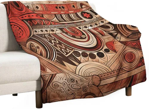 Vista 26 de Mantas de franela con patrón artístico rojo, beige, marrón oscuro, manta de franela de pintura al óleo abstracta de 30 x 40 pulgadas para sofá, cama
