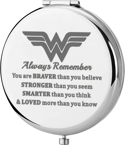 Vista 8 de KEYCHIN Heroine - Espejo de bolsillo para fanáticos de Diana, regalo You are Braver Stronger Smarter Than You Think Heroine - Espejo compacto
