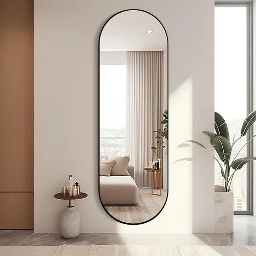 Vista 11 de ZHUNFA - Espejo de pie en forma de arco de longitud completa, espejo de piso ovalado de longitud completa, espejo de pared grande con arco superior