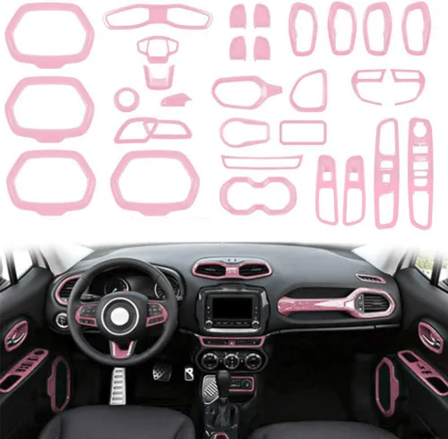 Vista 12 de Juego de 31 piezas de decoración interior de automóvil, accesorios de decoración para Jeep Renegade 2015-2018 (negro)