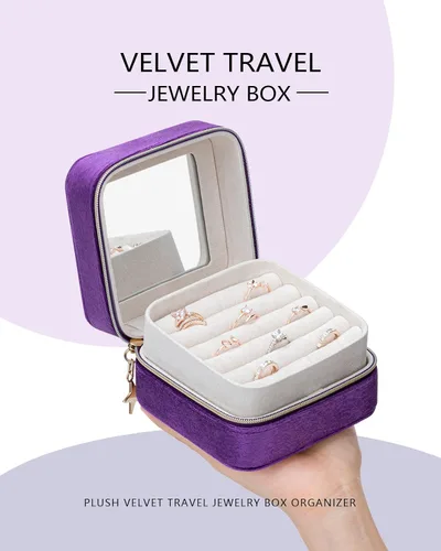 Vista 2 de V-LAFUYLIFE Organizador de joyas de viaje de terciopelo organizador de joyas portátil pequeño de 2 capas cajas de joyería para mujer organizador