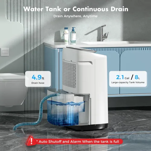 Vista 5 de Deshumidificador WHOY para sótano de 6,000 pies cuadrados, 120 pintas máx. Compresor inteligente, humidistato inteligente, controlado por aplicación