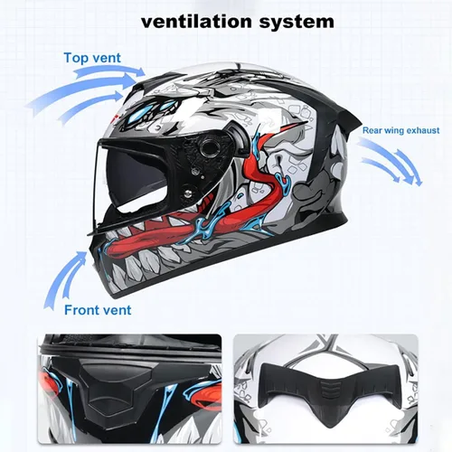 Vista 4 de Cascos de motocicleta de cara completa, casco de motocicleta aprobado por ECE/DOT con viseras dobles, casco de motocicleta de cara completa para J