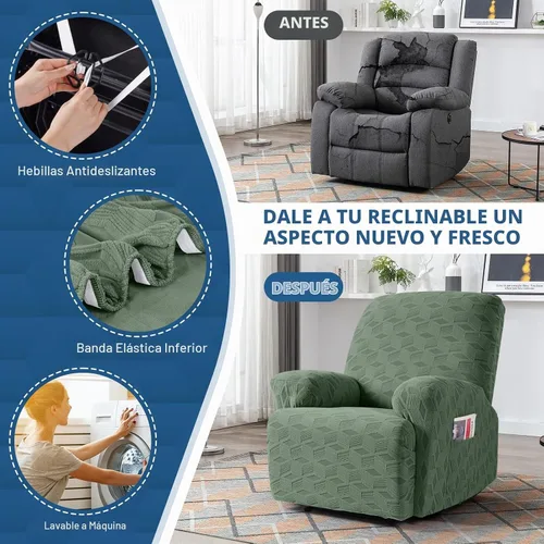 Vista 5 de TAOCOCO Funda para Reclinable de 3 Piezas, Fundas para Silla Reclinable, Funda Elástica de Jacquard para Silla Reclinable, Protector de Muebles