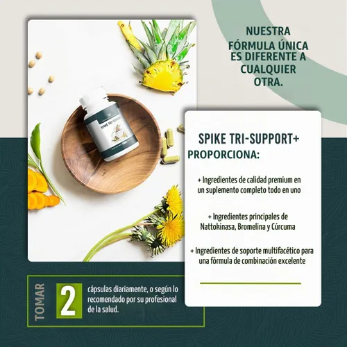 Vista 5 de Spike Tri-Support+ con nattoquinasa, bromelina y cúrcuma - Incluye extracto de diente de león, extracto de semilla negra, hoja de té verde, selenio