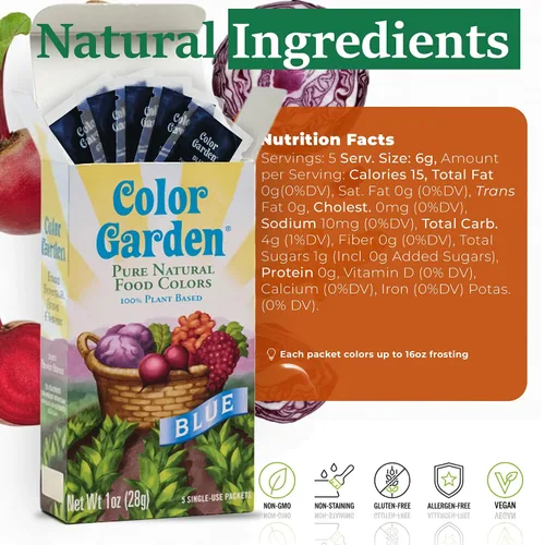 Vista 3 de Color Garden Colorante alimentario natural puro, azul, 5 unidades de 1 onza Colorante alimenticio líquido a base de plantas, vegano, no tóxico
