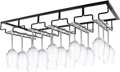 Vista 11 de MOCOUM Estante para copas de vino debajo del gabinete, soporte para copas de vino, soporte de alambre para copas de vino, colgador de almacenamiento