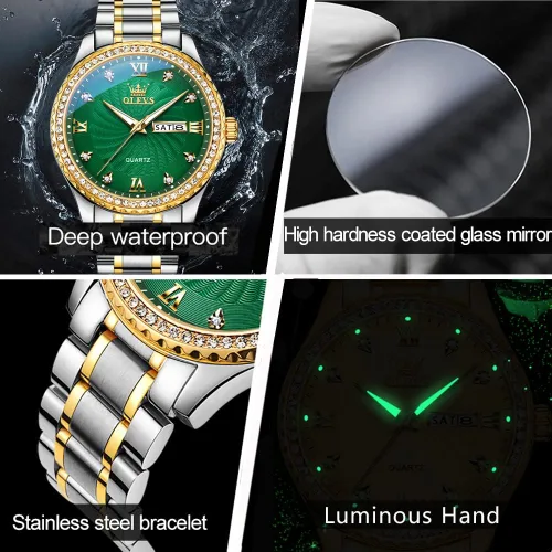 Vista 5 de OLEVS Men's Luxury Stainless Steel Watches, Big Face Gold Men Quartz Analog Watches Fashion 30M Waterproof Casual Wrist Watch with Day Date Diamond